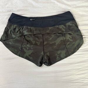 lululemon athletica Black and Dark Green Camo Running Shorts